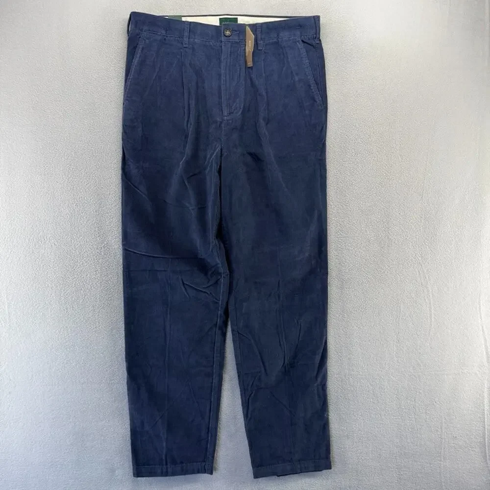 J Crew Pants men's 32x32 Blue 14 Wale Corduroy Trouser Pleated Loose Baggy NEW